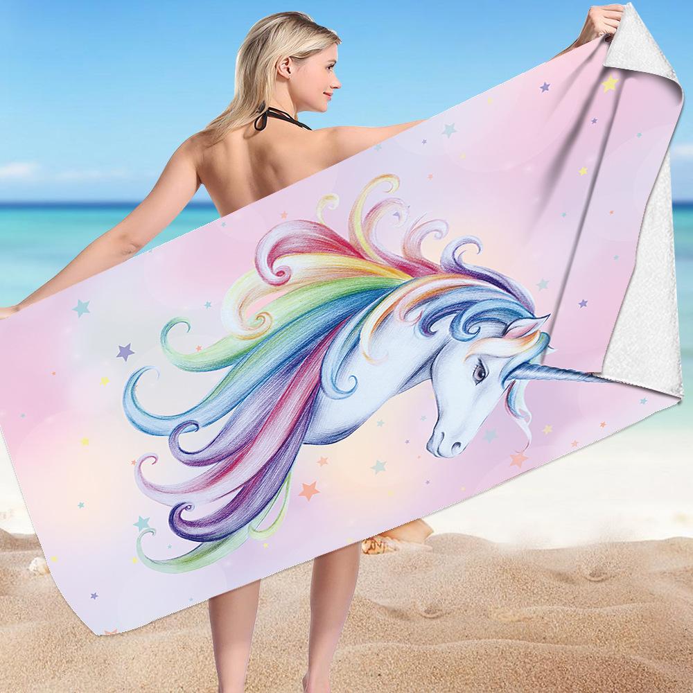 Cute Unicorn Series digital-printed polyester Superfine fiber double-sided fleece Beach vacation bath towel, beach towel