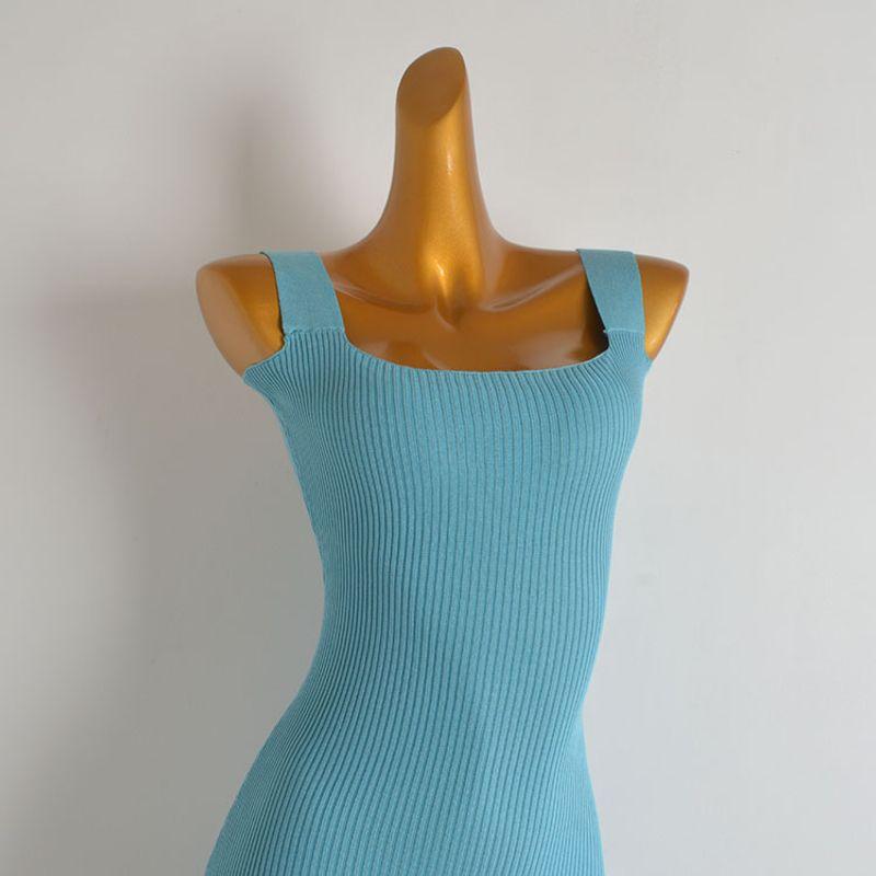 French Style Solid Color Retro Elegant Knit Halter Dress Women's Clothing Silm Slim Looking Mid Length Long Length Hip Split Dress