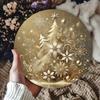 Elegant Golden Christmas Tree Snowflake Round Tin Sign Luxury Gold Tone Holiday Wall Art for Home Decor and Festive Decoration