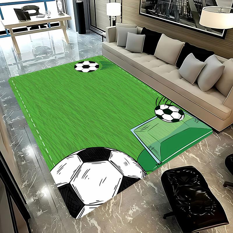 Cartoon Football Field Carpet Sports Theme Play Mat for Boys Girls Green Soccer Field Floor Mats Gift for Football/Soccer Lovers