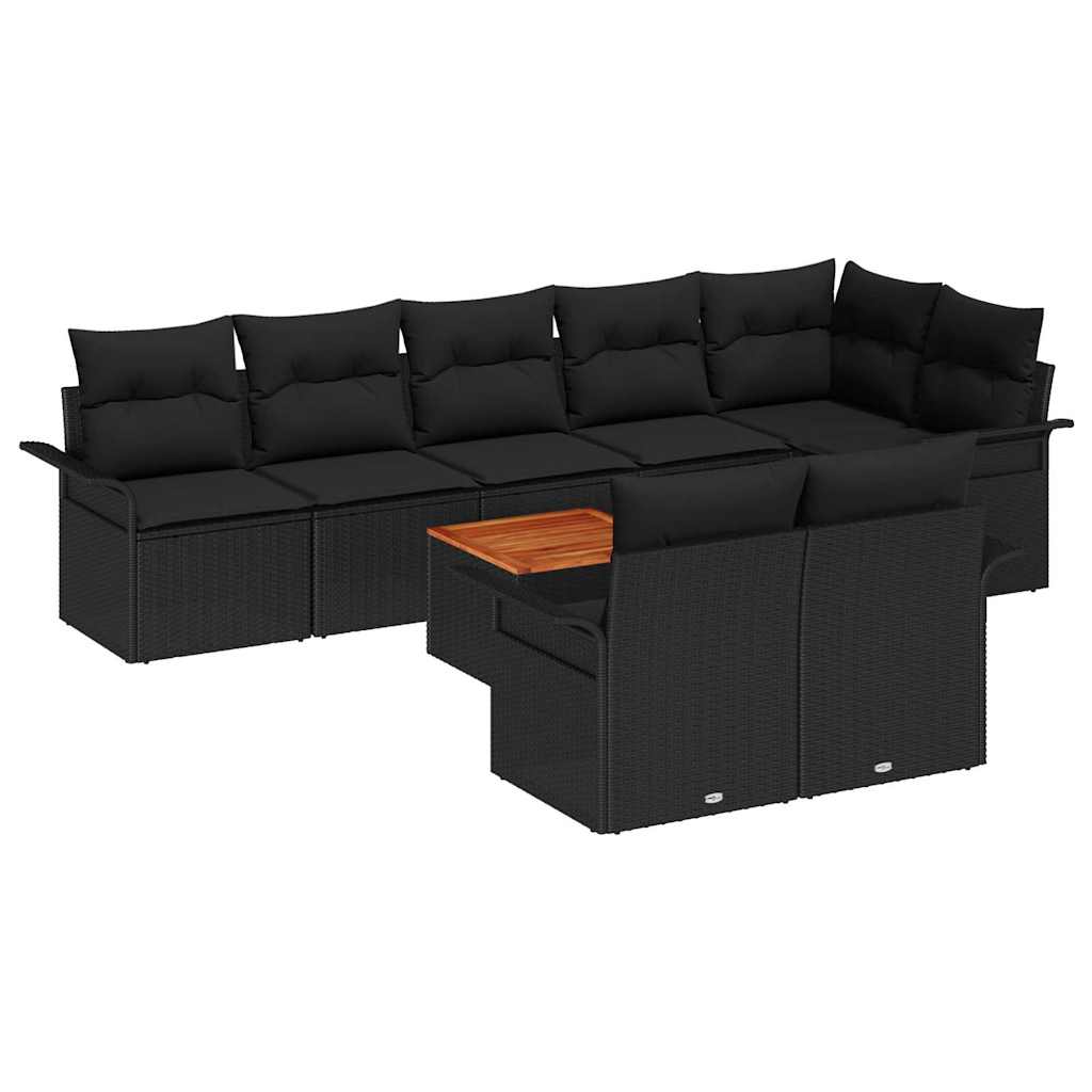 9 Piece Garden Sofa Set with Cushions Black Poly Rattan