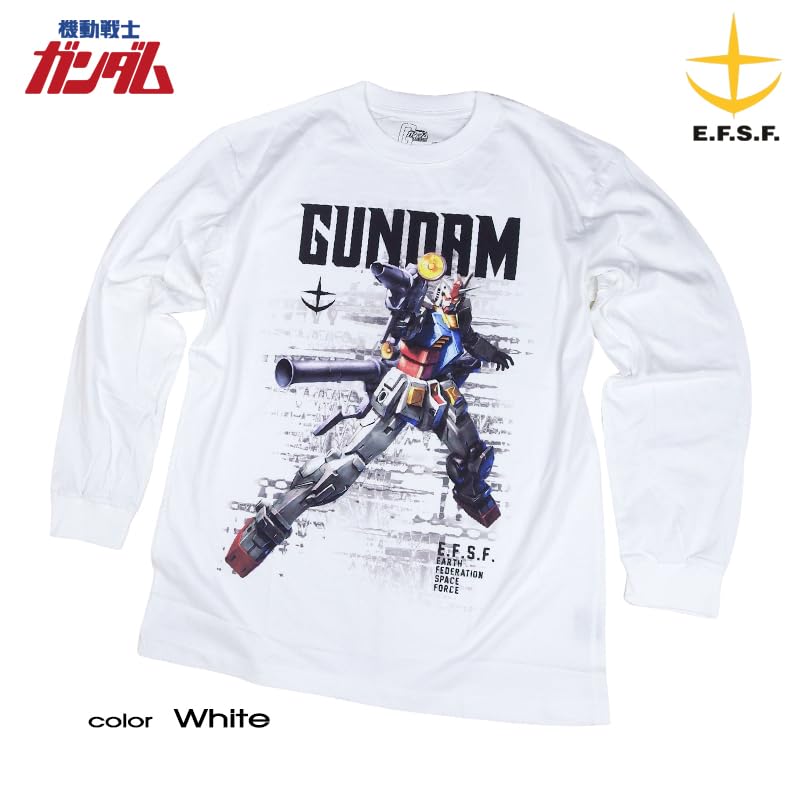 [EVERSOUL] Mobile Suit Gundam Long-Sleeve T-Shirt GUNDAM RX-78-3 Earth Defense Force Mobile Suit Zaku Char Anime Goods Gift Men's White M Size [Parall