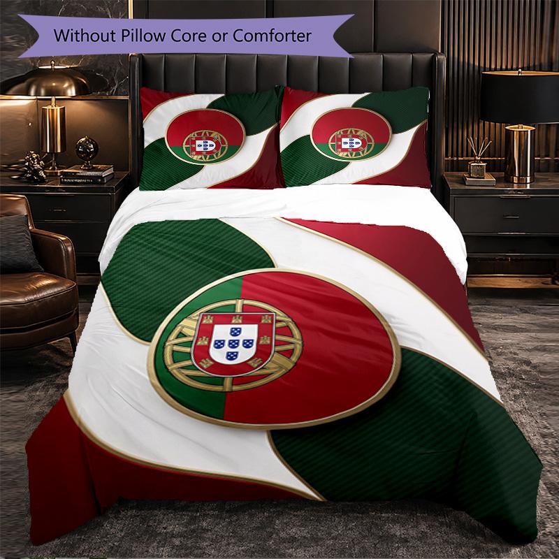 Set Biancheria da Letto 3 Pezzi con Motivo Calcio Portogallo Morbida Copripiumino in Microfibra con Federe per Camera da Letto