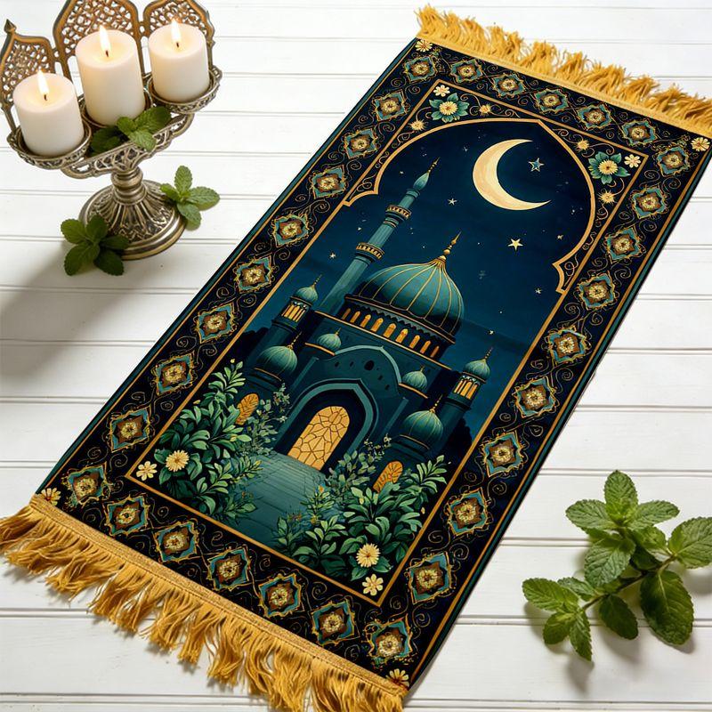 Moskee Architecturaal Kwastje Gebedskleed, Draagbaar Duurzaam Islamitisch Gebedsmatje, Antislip Aanbiddingsmat voor Huisdecoratie 48x98cm 19x39inch