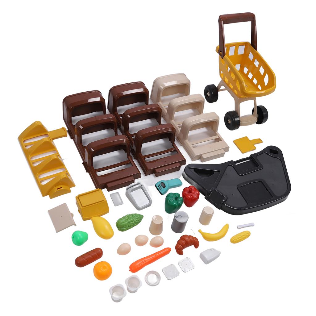 Cash Supermarket Playset for Kids with Working Scanner Register Shopping Cart Play Food Grocery