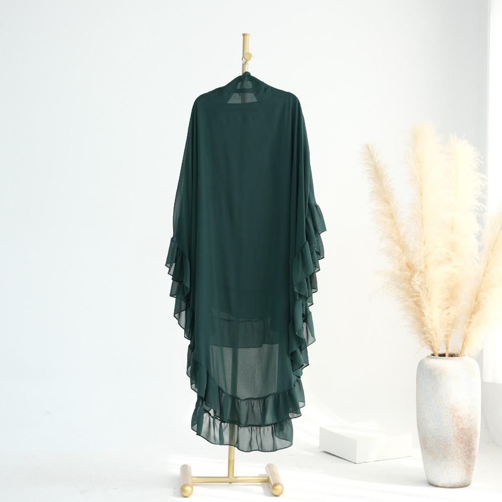 Long Chiffon Ramadan Khimar Abaya Headscarf Prayer Dress Muslim Abaya  Dubai Saudi Black Robe