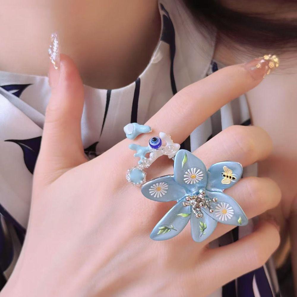 Open Ring Enamel Flower Ring Daisy Irregular Enamel Ring Personality Heart Ring  Gift