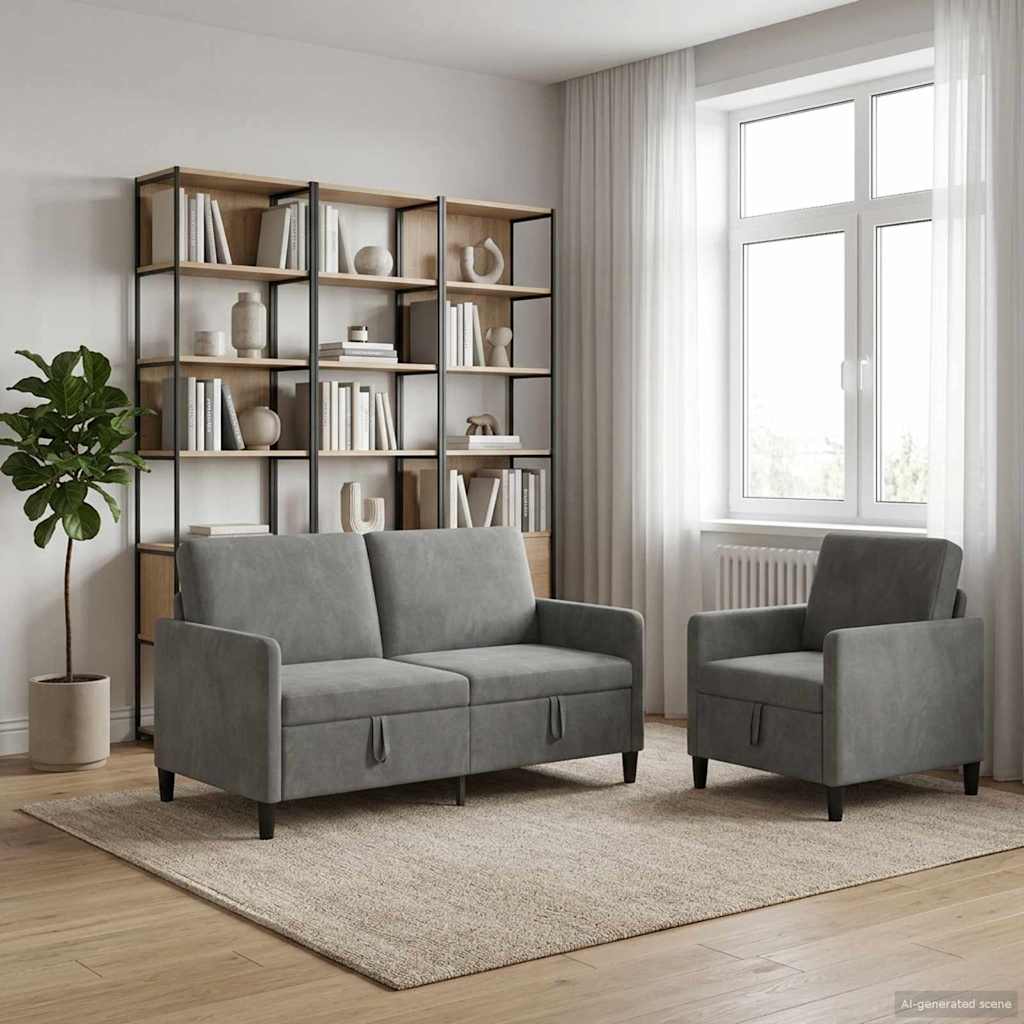Storage Sofa Set 2 Pieces Dark Grey Polyester