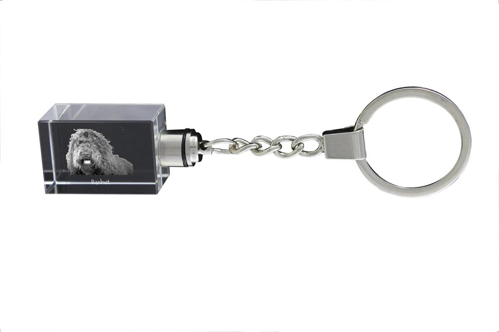 Barbet, French Water Dog - Crystal Key Ring with Dog Photo, Illuminated Key Ring, Unique Gift by Art-Dog Brand