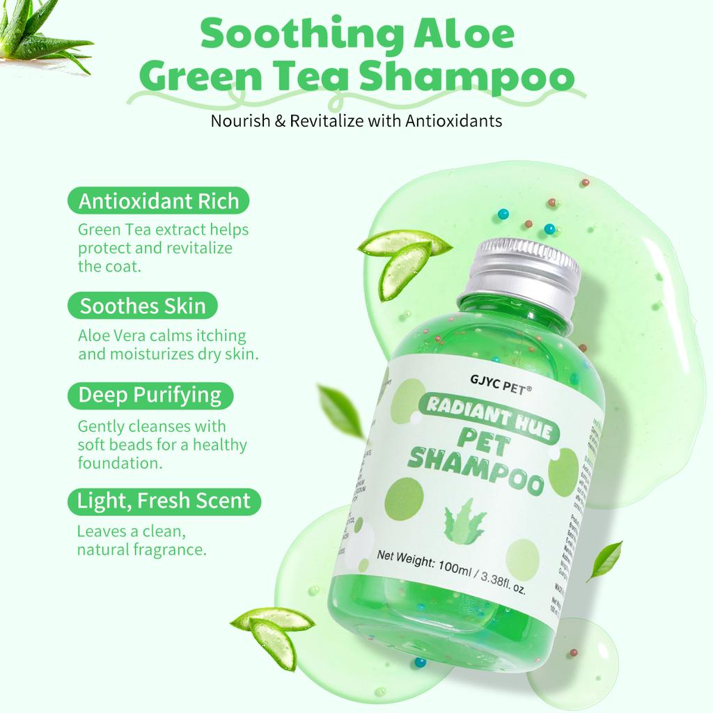 GJYC PET Bead Infused Aloe Vera Green Tea Scented Green Pet Color Shampoo Soothes Itchiness Softens Fur For Dogs Cats