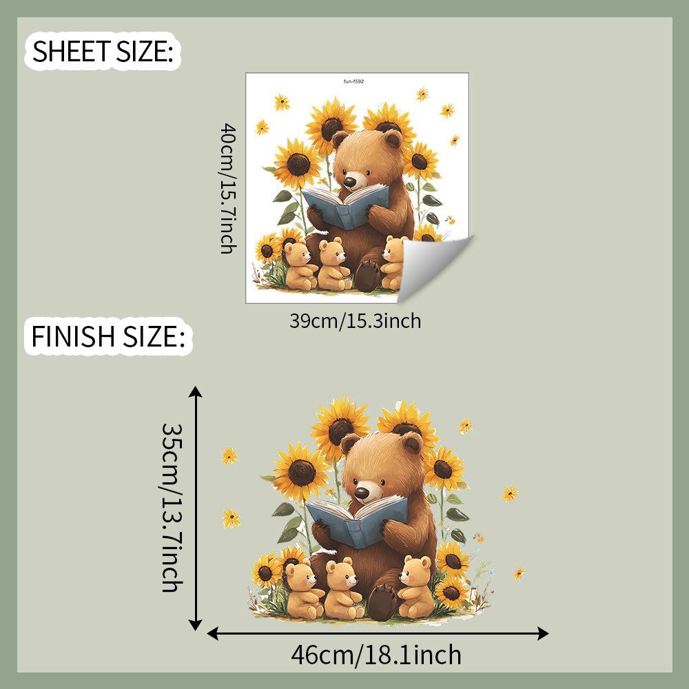 

Cartoon Family Bear Sunflower Wall Sticker Self-Adhesive Removable for Living Room Bedroom Background Wall Decor Home Art 39x40cm разноцветный