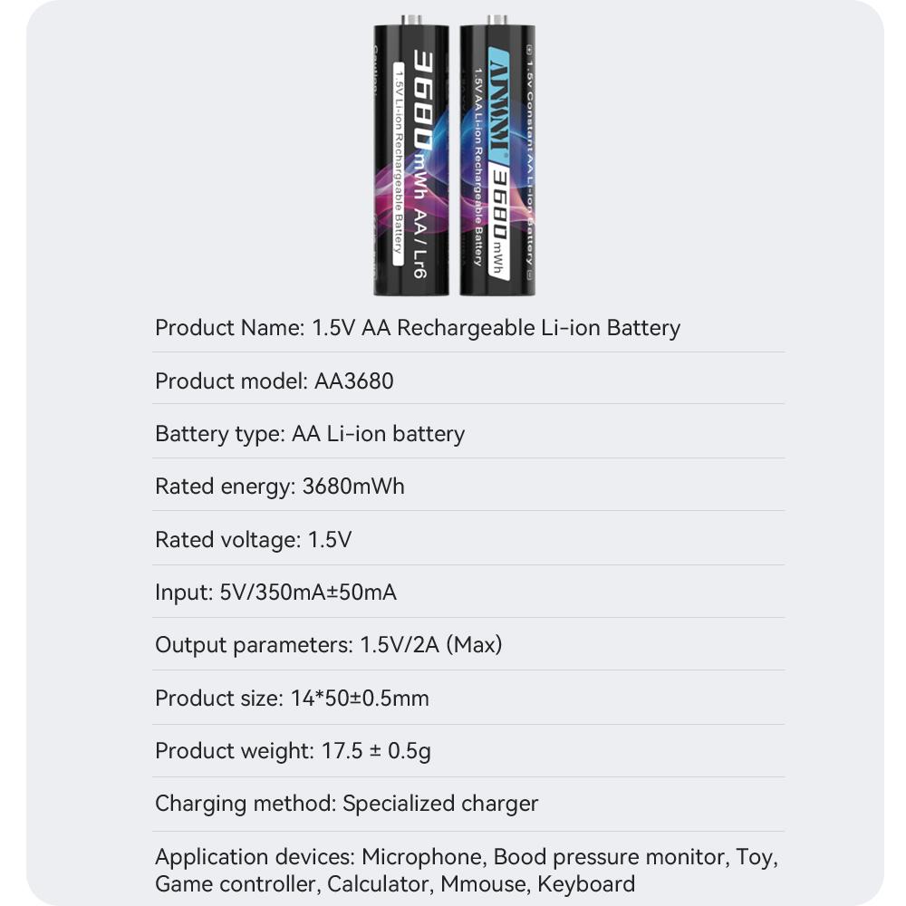 AJNWNM 1.5V AA Lithium-ion Rechargeable battery 3680mWh Battery AA 1.5V for Clock Toys Camera Rechargeable Battery AA 1.5V