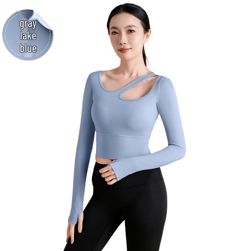 

Бесшовный топ для йоги с длинными рукавами и открытыми плечами: Дышащий, Быстросохнущий, Облегающий крой с нагрудными вкладышами Extra Large