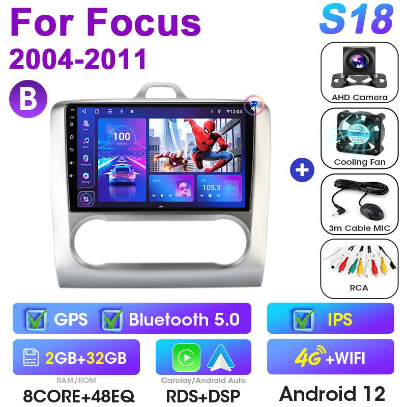 2 Din Android 12 Car Radio For Ford Focus 2 3 Mk2/Mk3 2004-2011 Multimedia Video Player GPS 4G Carplay Auto Stereo RDS Head Unit