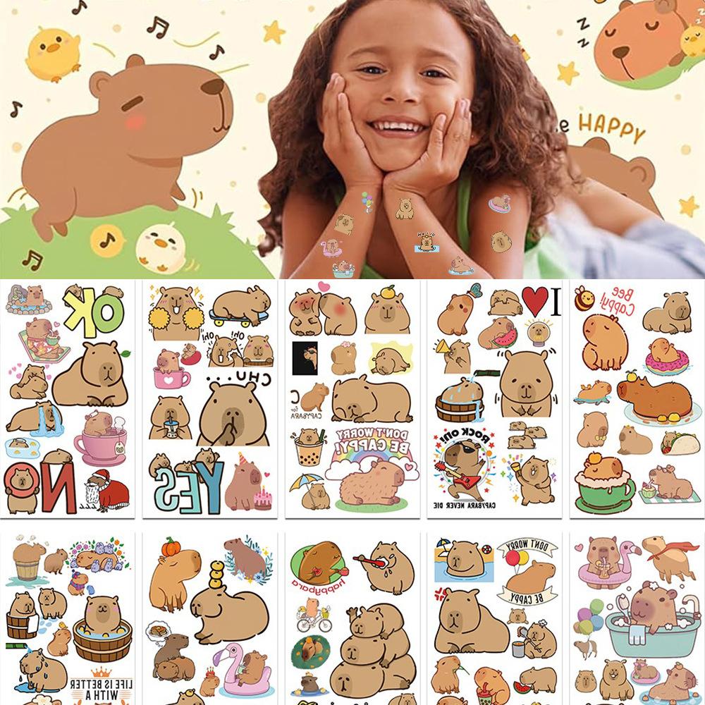 10 Stück Niedliche Capybara Tattoo Aufkleber Cartoon Tier Temporäre Tattoos Aufkleber Kawaii Geburtstag Weihnachten Geschenk Spielzeug