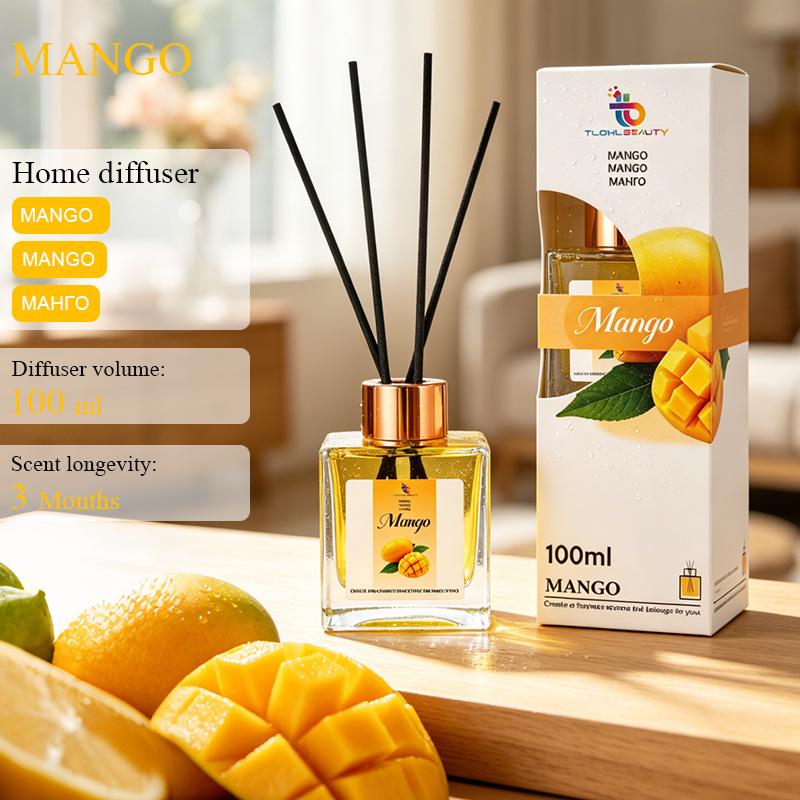 Pineapple Scented Flameless Diffuser with Colored Liquid and Rattan for Indoor Use - Fruit Series for Bathroom or Toilet
