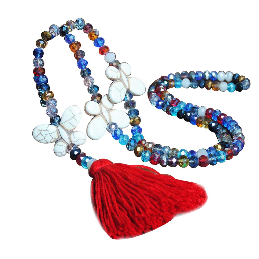 BLUELANS NASZYJNIK Wspaniały Kamień Tassel Łańcuch Sweter Kolorowe Koraliki Naszyjnik Boho Motyl Wisiorek Kobiety Obecne