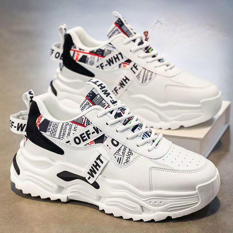 Spring Men's Shoes New Breathable White Shoes Men's Trendy Versatile Thick-soled Sneakers Casual Daddy Shoes