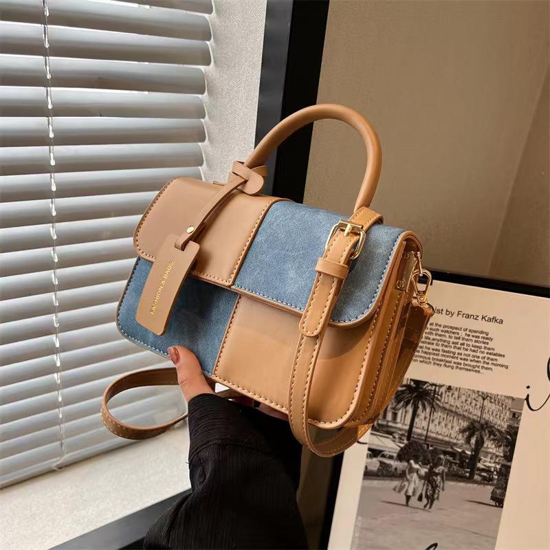 Niche Design Sense Splicing Oblique Span Bag Bag Popular High-End Sense Small Square Bag