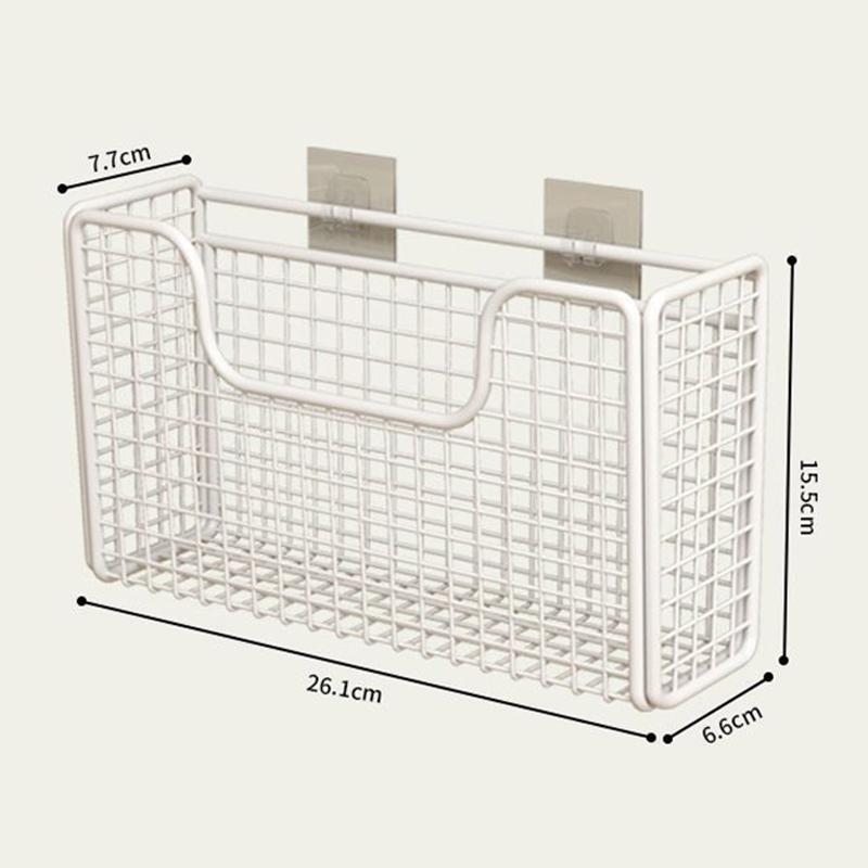 1Pc Iron Storage Rack With 2 Patch Hooks Punch-free Kitchen Cabinet Door Inner Wall-mounted Shelf Storage Box
