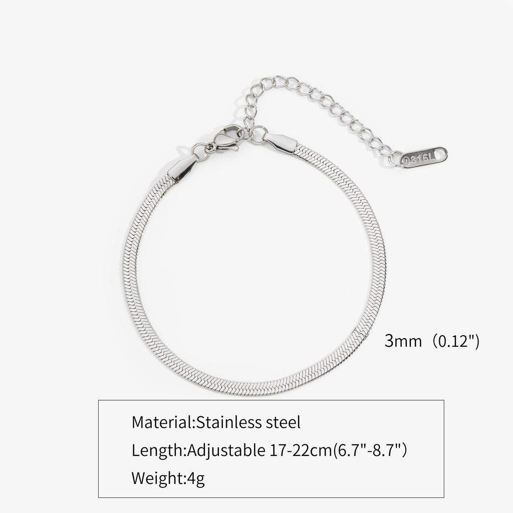 3mm Silver Color Stainless Steel Flat Chain Bracelet Simple Bracelet For Men Retro Jewelry Trendy Accessories Women Bracelet