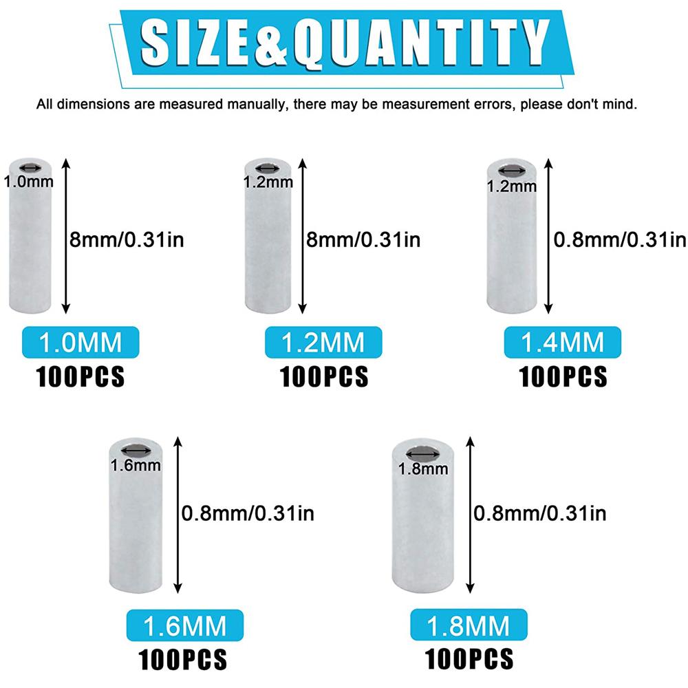 500Pcs/Box Fishing Crimp Sleeves White Round Aluminum Fishing Tube Fishing Line Tube Wire Crimp Tube Connector Accessories