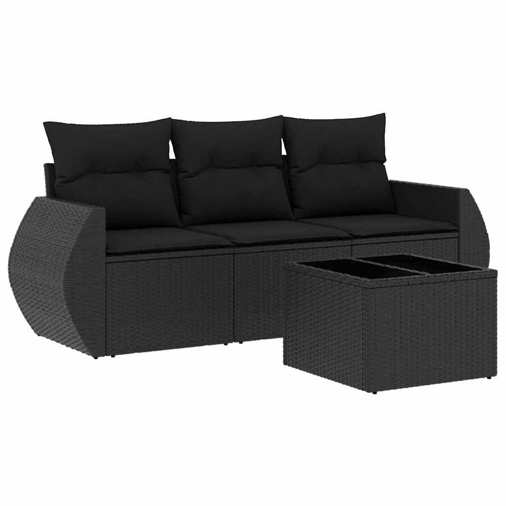 Vidaxl 4-Cz. Garden Lounge Set, Cushions, Black PE Rattan