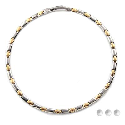 [Hachi] Pure Titanium Germanium Necklace for Men and Women, Magnetic Hematite Necklace, Anti-Static Jewelry, Silver + Gold (50)