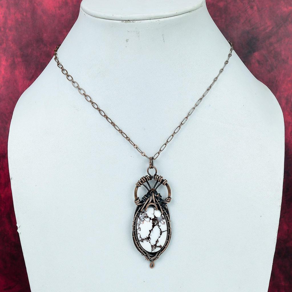 Wild Horse Magnesite Gemstone Pendant Handmade Copper Wire Wrapped Dainty Jewelry