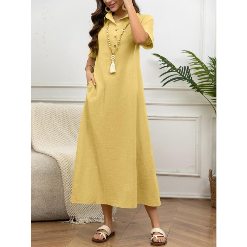 

Летнее повседневное платье с короткими рукавами для женщин. Повседневное и модное платье. L жёлтый