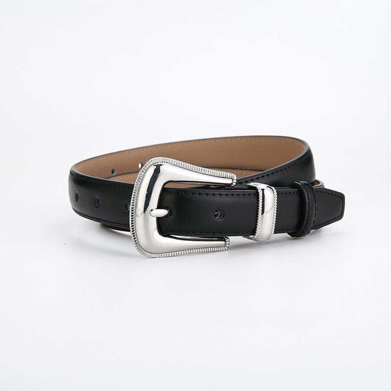 

French Inspired Doublelayer Cowhide Leather Belt For Women With Antique Finish And Classic Design Black