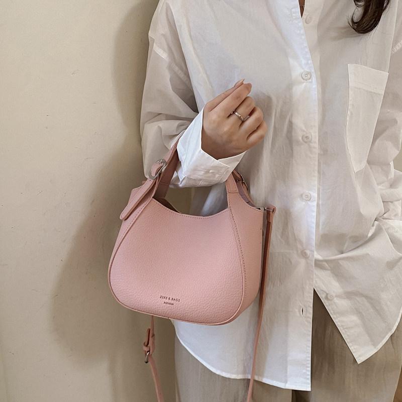 Korean Women's Bucket Bag Solid Color Vegetable Basket Shopping Handbags Simple Commuting Storage PU Crossbody Bags