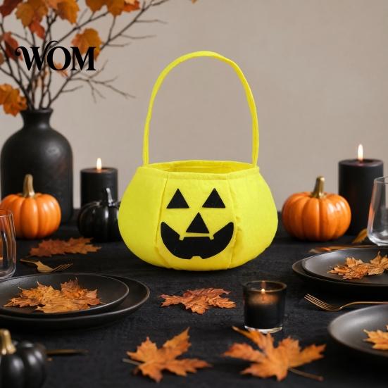 Portable Candy Storage Bag Halloween Pumpkin for Kids, Reusable Non-Woven Trick or Treat Bucket, Bucket Face Snack Holder Basket with Handle
