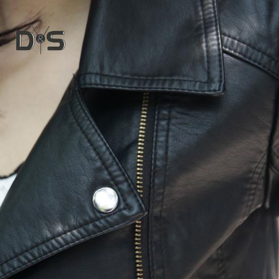 Women Spring Fall Coat Faux Leather Turn-down Collar Zipper Pockets Windproof Zip-up Solid Color Plus Size Long Sleeves Motorcycle Jacket