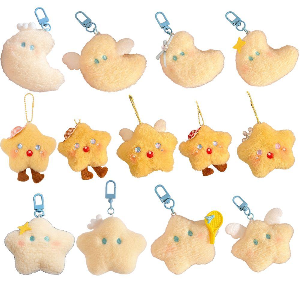 Cartoon Plush Star Pendant Good Luck Star Moon Keychain Key Ring Bag Hanging Charms Girls