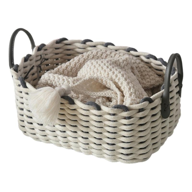 Sturdy Cotton Rope Basket with Handles Practical Woven Storage Holder Baskets For Organizing Clothes Towels And More