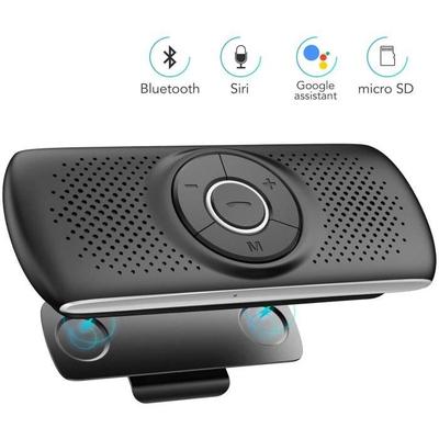 Bluetooth Hands-Free Car Kit, 4.2 Speaker Integrated Microphone with Clip Mount for GPS, TF Card Slot Automatic Reconnection
