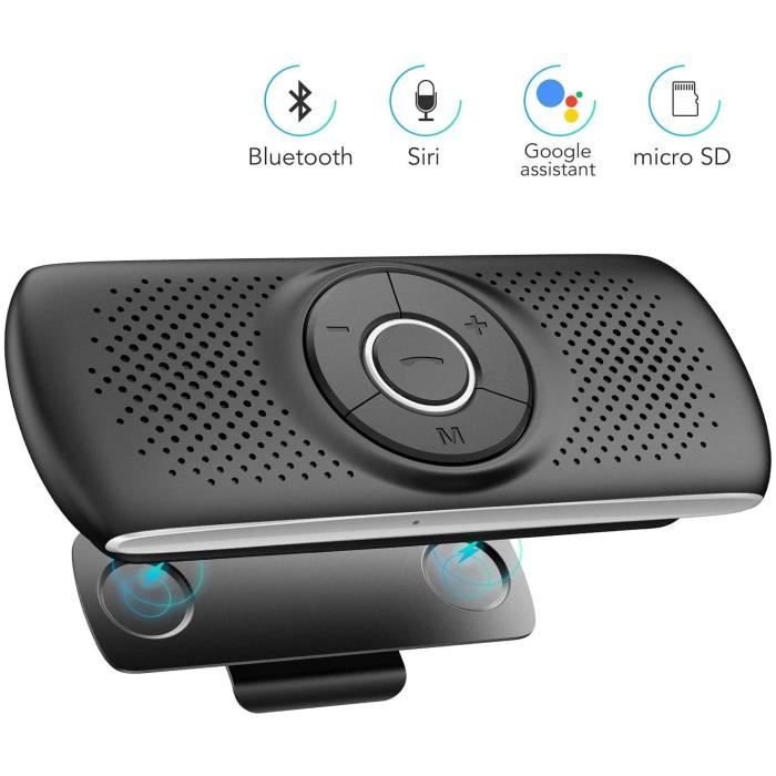 Kit Mains Libres pour Voiture Bluetooth,4.2Haut-Parleur Micro Intégré avec Clip Support du GPS,Slot Carte TF Reconnexion Automatique