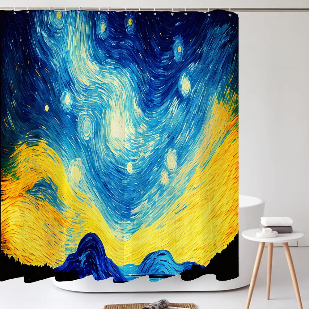 Watercolor Blue Starry Sky Shower Curtain Polyester Fabric Bath Curtain for Bathroom Curtain Decor Shower Curtains Cortina Ducha