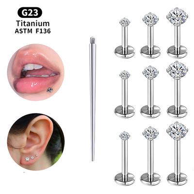 3 PCS ASTM-F136 G23 Titanium Steel Labret Lip Piercing Men Women Round CZ Crystal Ear Cartilage Helix Piercings 6/8/10MM