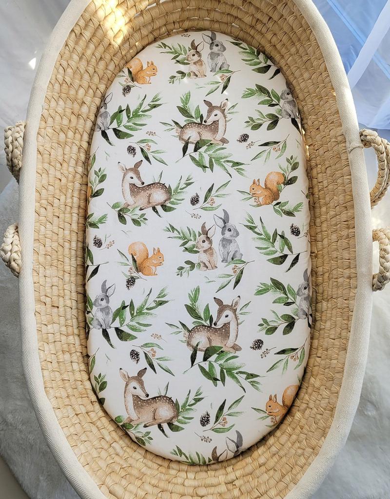 Baumwollbettlaken für Moseskorb Boho Gondel Kinderwagen 75x35 cm - Waldgrün
