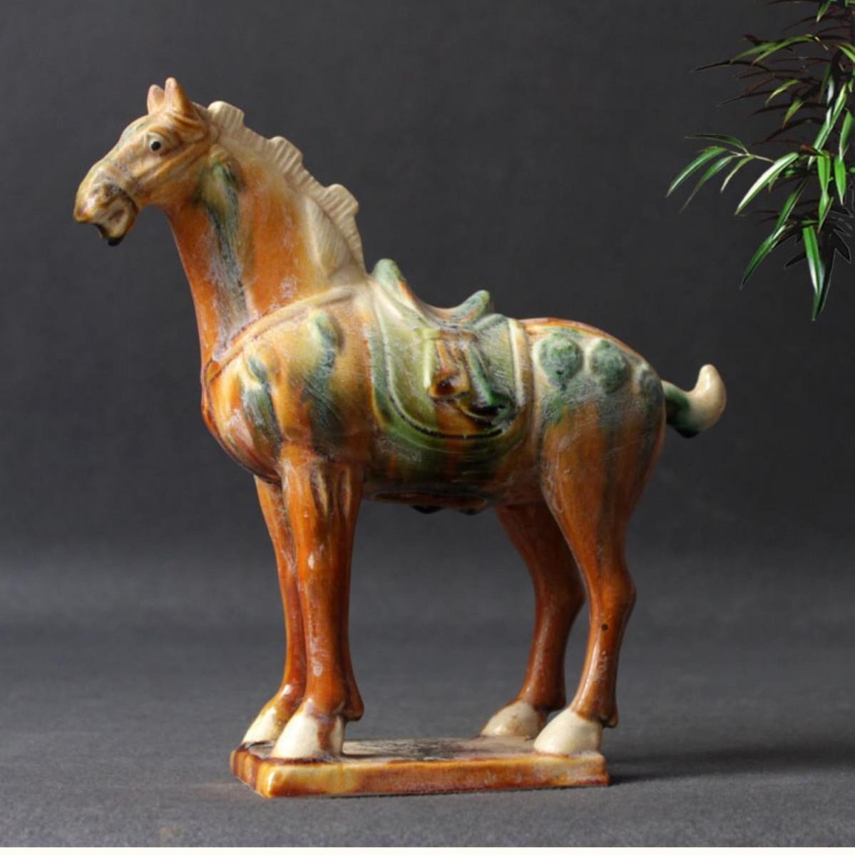 Трехцветная глазурованная керамическая статуэтка лошади династии Тан, большая антикварная статуэтка «Шесть скакунов», художественное изделие для домашнего декора, коллекция классических китайских произведений искусства жёлтый
