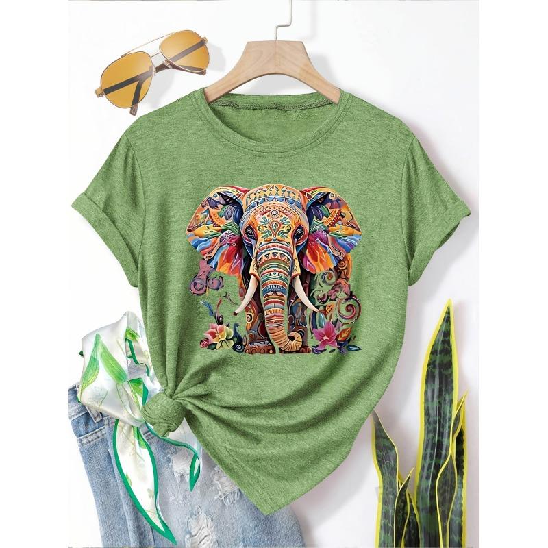 Printed Fashion Retro Style Women's Spring, Summer and Autumn Casual Sports Style Tops Round Neck Short-sleeved T-shirts