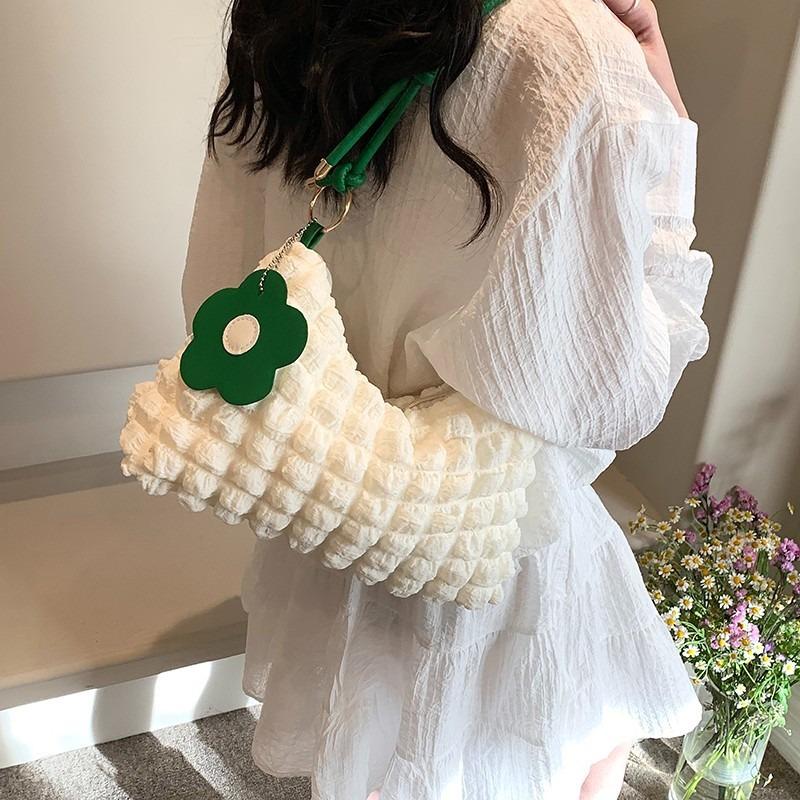 Bubble Flower Portable Cylinder Bag Women's New Japanese and Korean Girls One Shoulder Hand Carry Bento Bag Contrasting Color Design