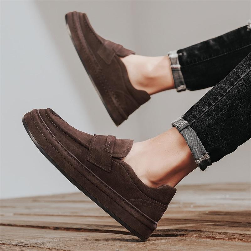 High Quality Mens Loafers Suede Leather Slip on Men Casual Shoes Comfortable Walking Footwear Platform Lightweight Driving Shoes