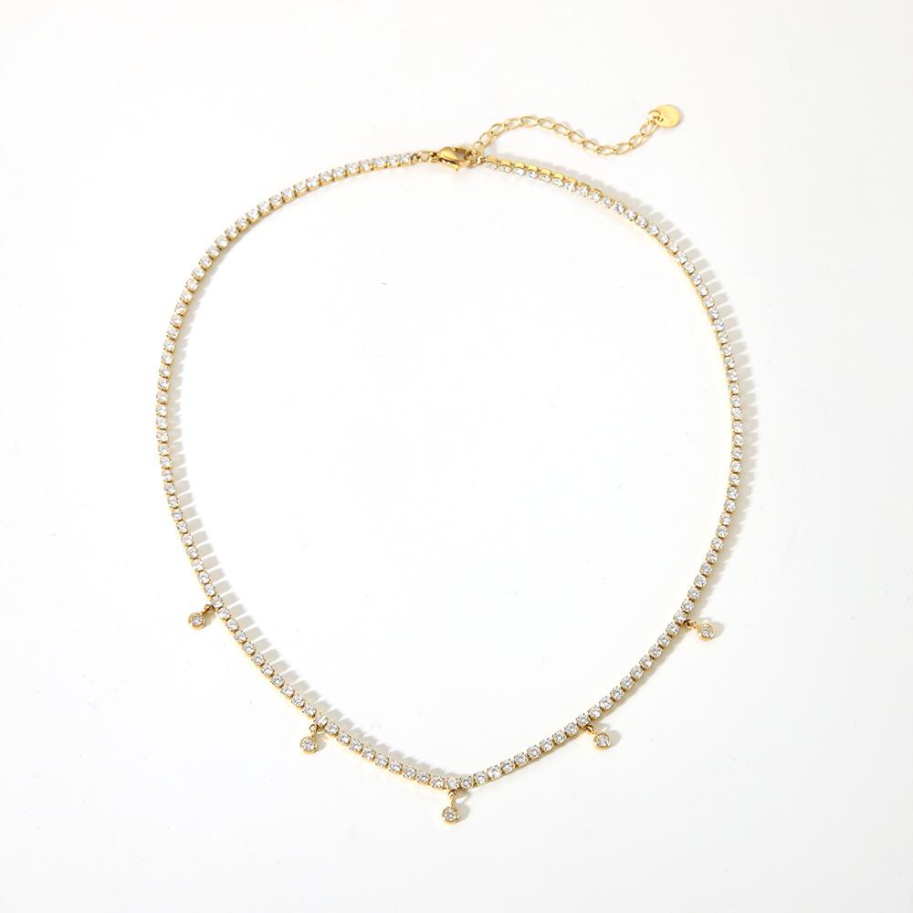 Hot Sale Delicate Tennis Chain Rhinestone Tassel Pendant Necklace Plated 18k Gold Stainless Steel Waterproof Diamond Chain Women