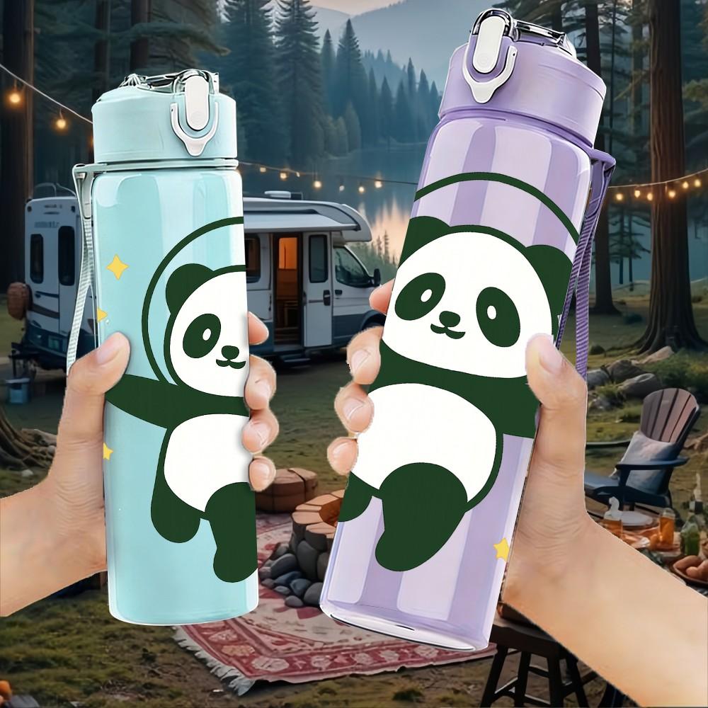 1PC Cute Panda Bear 750ml Color Plastic Sports Water Bottle Leakproof Flip Straw Lid Suitable for Sports Office Home Use