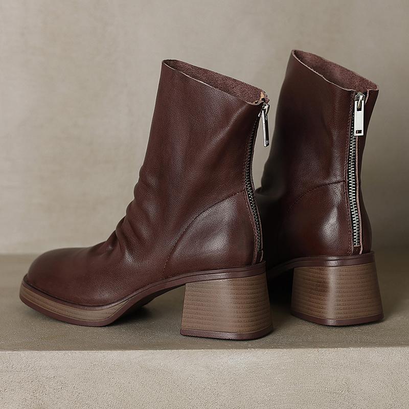 2024 Winter New Women's Shoes Vintage Chelsea Boots Women's Shoes Women's Ankle Boots Genuine Leather Western Women Boots Retro