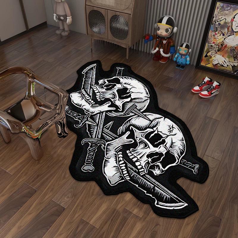 

Black White Smiling Face Skull Soft Carpet Decor Home Bedroom Bedside Creative Rug Living Room Non-slip Plush Love Floor Mats 60x90cm