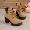 Large Size Thick Heel Martin Boots Women's Autumn and Winter Thick-soled Waterproof Table Casual Lace-up Versatile Short Boots